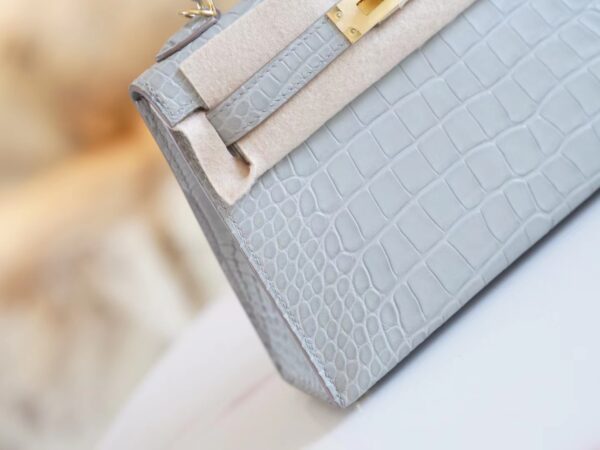 GPCMode Hermes Mini Kelly Two 19CM C80 Pearl Grey Matt Alligator Crocodile Gold Hardware