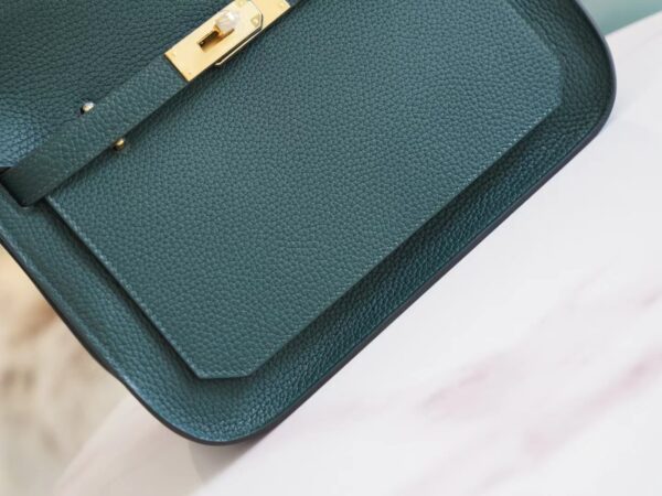 Handstitch GPCMode Hermes 6O Vert Cypress Clemence Leather Jypsiere Bag 28CM