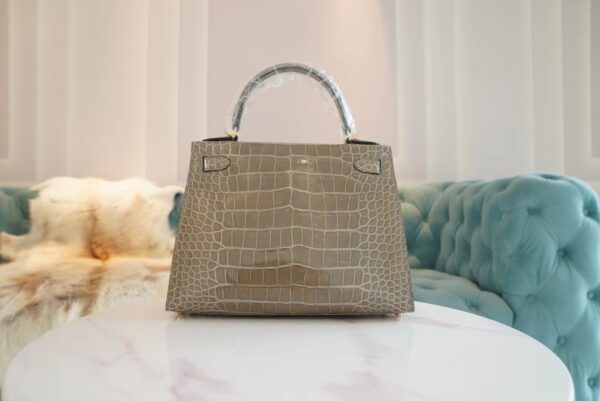GPCMode Hermes CK81 Gris Tourterelle Shiny Aligator Crocodile Kelly28CM Gold Hardware