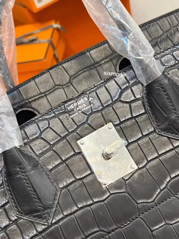 Hermes 89 Noir Matte Porosus Crocodile HAC 40CM Silver Hardware