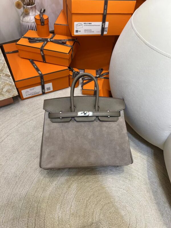 Taiwan Hermes Birkin 25CM Suede/ Swift 18 Etoupe Silver Hardware