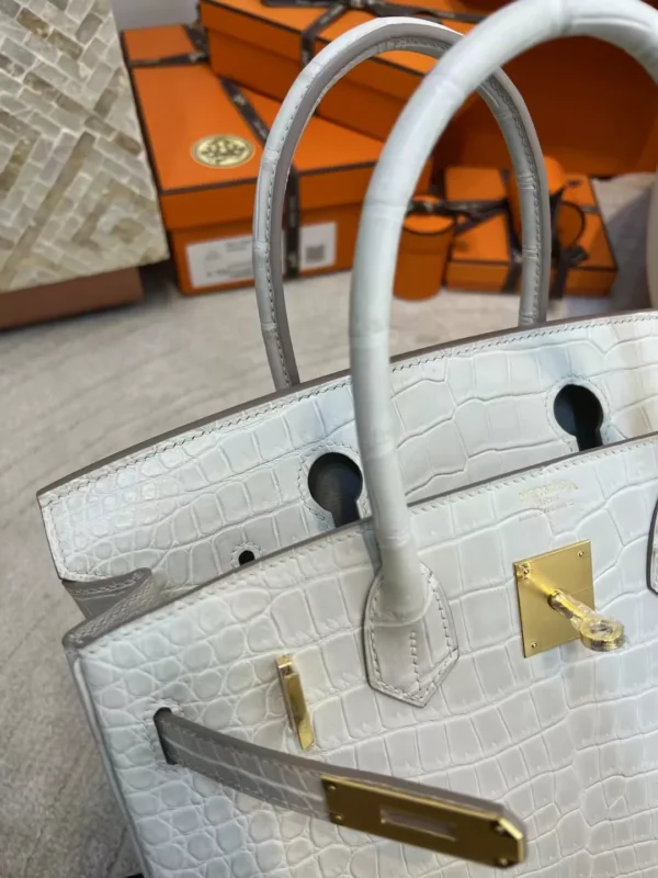 UK London Hermes Birkin 30CM HCP Matte Porosus Crocodile 8L Beton Gold Hardware