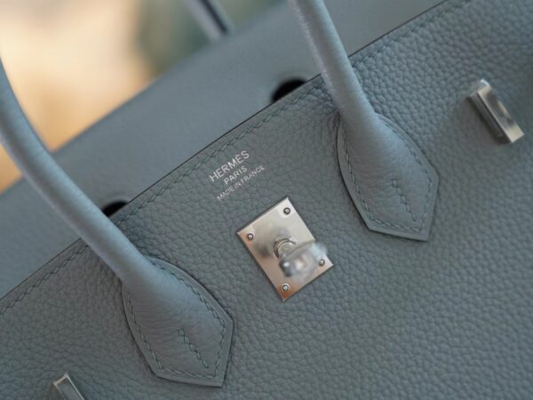 New Hermes Birkin 25CM J7 Blue Lin / D0 Beige De Weimer Togo Silver Hardware