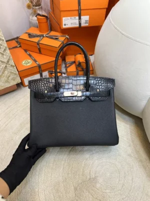 Hermes Birkin Touch 30CM 89 Noir Matte Alligator/ Togo Rose Gold Hardware