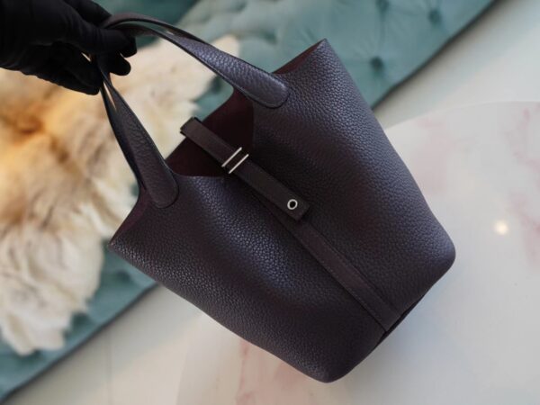 Hermes Factory Picotin 18CM Clemence 59 Raisin Silver Hardware