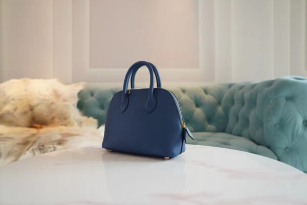 Fashion Hermes Mini Bolide 18CM 71 Blue France Evercolor Leather Gold Hardware