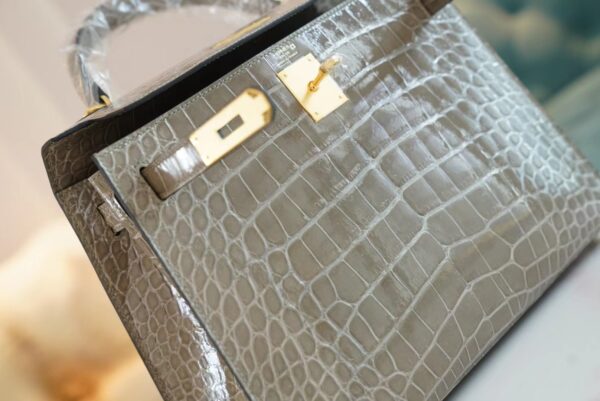 GPCMode Hermes CK81 Gris Tourterelle Shiny Aligator Crocodile Kelly28CM Gold Hardware