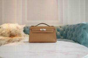 af3eb9d40c01307 Full Handmade Hermes Kelly Pochette 22cm 0M Chai Swift Leather Silver Hardware