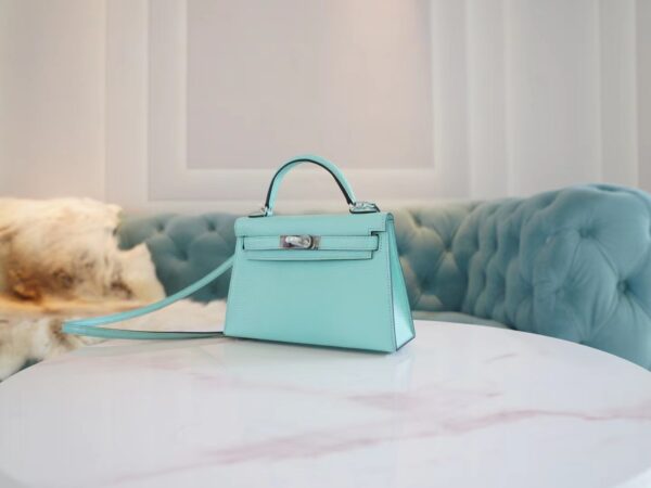 Discount GPCMode Hermes Aqua Chevre Leather Mini kelly Two19CM Silver Hardware
