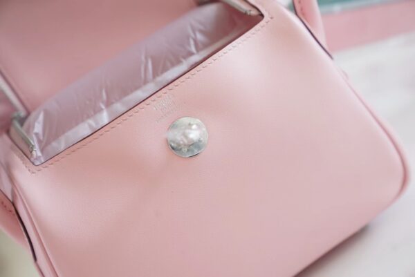 Full Handmade Hermes Mini Lindy19CM 3Q Rose Sakura Swift Leather Silver Hardware