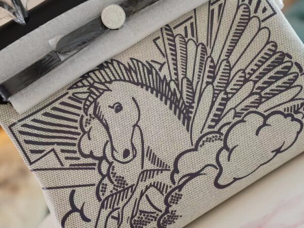 Handmade Hermes CK89 Nior Barenia/ Beige Canvas Herbag 31CM Silver Hardware