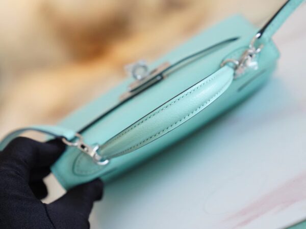 Discount GPCMode Hermes Aqua Chevre Leather Mini kelly Two19CM Silver Hardware