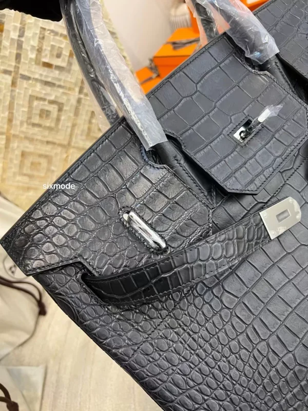 Hermes 89 Noir Matte Porosus Crocodile HAC 40CM Silver Hardware