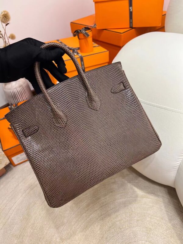 Full Handmade Hermes Birkin 25CM Lizard Leather Coffee Silver Hardware