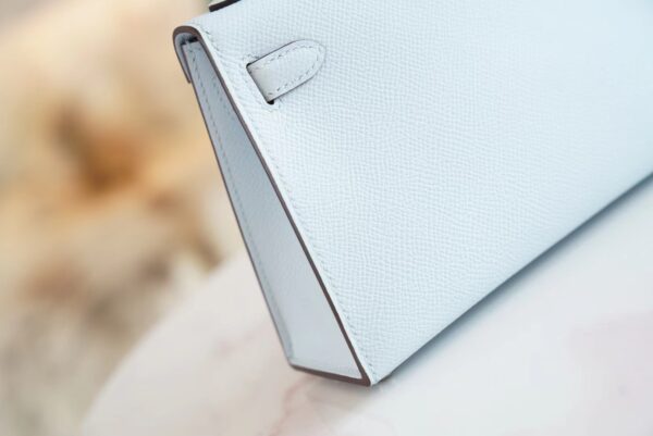 Hermes Handmade Boutique T0 Blue Brume Epsom Leather Mini Kelly19CM Silver Hardware