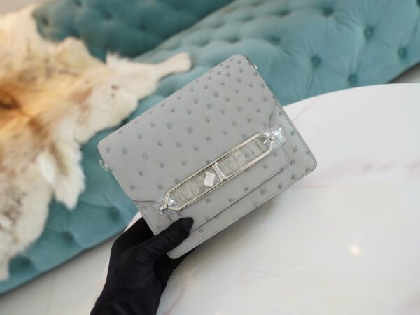Discount Hermes Roulis Mini18cm 8U Blue Glacier South Africa KK Ostrich Leather