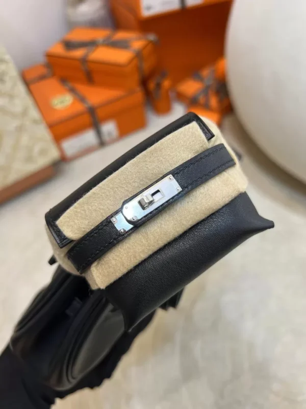 Full Handmade 89 Noir Swift Leather Kelly Moove Waist Bag Silver Hardware
