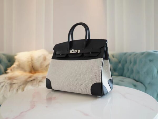 Qatar Doha Hermes Birkin 25CM Toile Canvas White & Black Silver Hardware