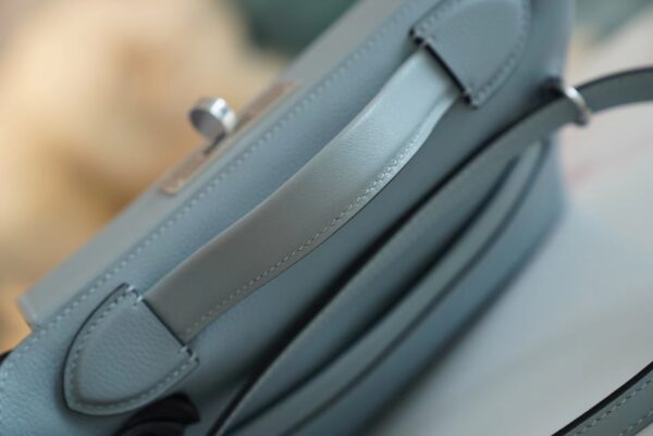 Discount Hermes Mini Kelly 24/24 J7 Blue Lin / Gris Mouette Evercolor Leather Silver Hardware