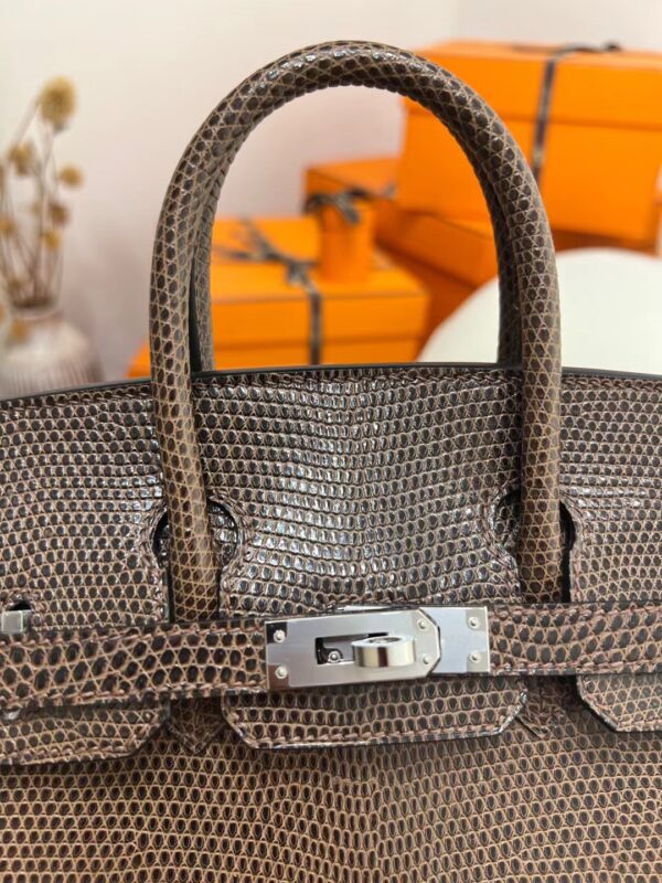 Full Handmade Hermes Birkin 25CM Lizard Leather Coffee Silver Hardware