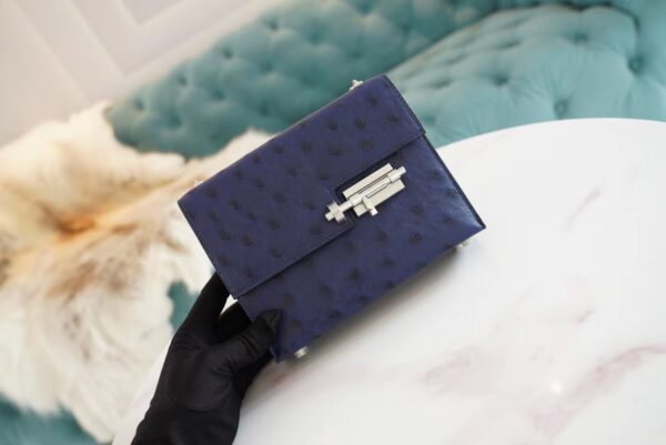 GPCMode Hermes Verrou Mini Blue Iris South Africa KK Ostrich Skin Silver Hardware