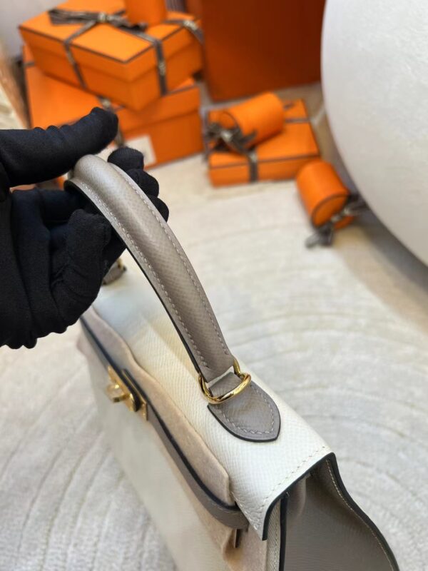 Hermes Kelly Sellier 25CM 10 Craie/ M8 Gris Asphalt Epsom Gold Hardware
