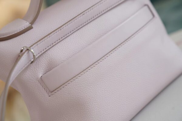 Full Handmade Hermes 09 Mauve Pale / Nata Mini Kelly 24/24 Evercolor Leather Silver Hardware