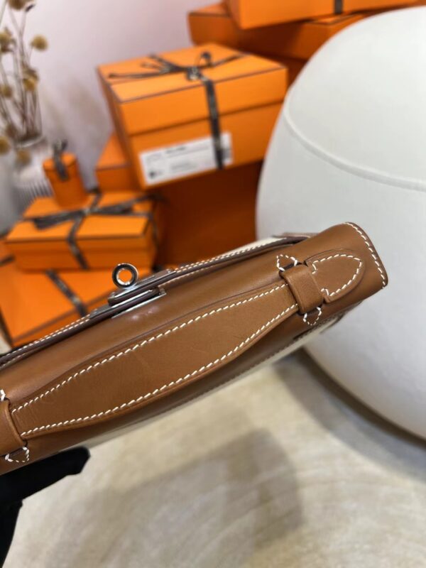 Hermes Kelly Pochette 22CM Barenia Fauve/ Canvas Beige Silver Hardware