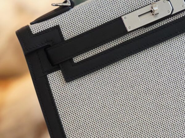 Full Handmade Hermes Canvas/ Swift Kelly Sellier 28CM CK89 Nior Silver Hardware