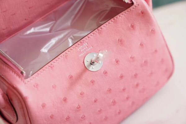 Wholesale Hermes Mini Lindy19CM L4 Rose Bubble South Africa KK Ostrich Silver Hardware