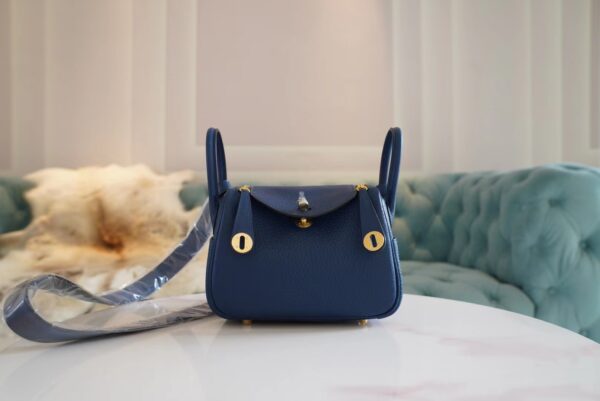 Fashion Hermes S4 Deep Blue Mini Lindy 19CM Clemence Leather Gold Hardware