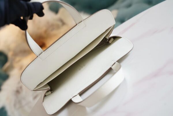 Full Handmade Hermes Halzan 25CM 01 Blanc Evercolor Leather Silver Hardware