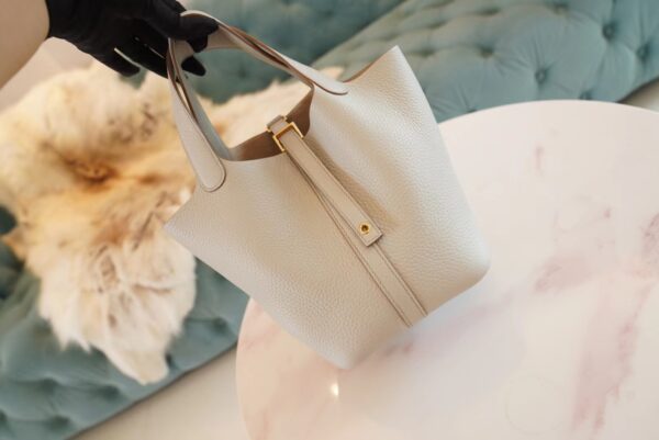 GPCMode Hermes C80 Gris Pearl Clemence Leather Picotin18CM Gold Hardware