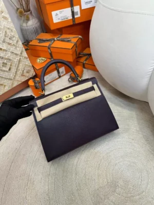 USA Los Angeles Kelly Sellier 25CM 59 Raisin Chevre Leather Gold Hardware