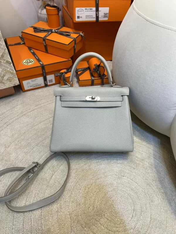Hermes Togo Leather 80 Gris Pearl Kelly 25CM Silver Hardware