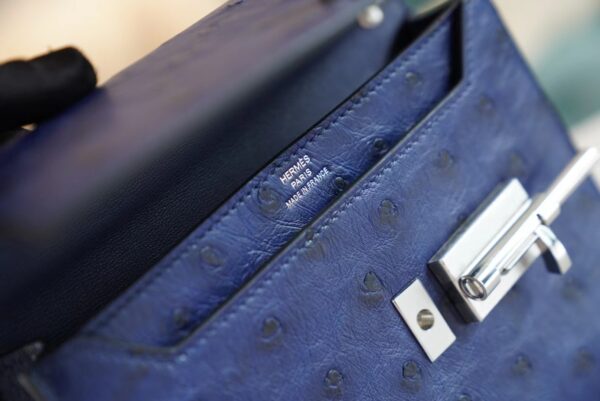 GPCMode Hermes Verrou Mini Blue Iris South Africa KK Ostrich Skin Silver Hardware
