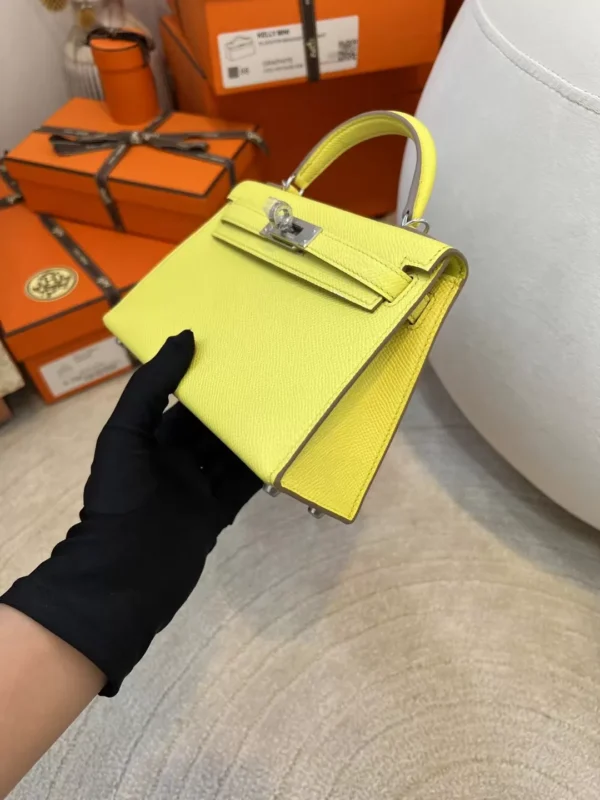 Handmade Hermes Mini Kelly 19CM Epsom 9R Lime Silver Hardware
