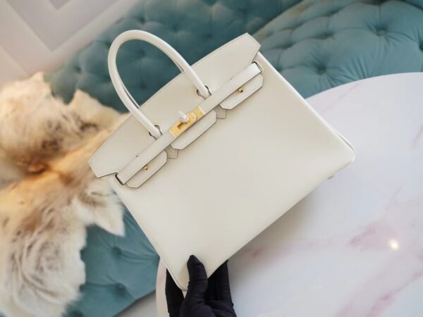 Full Handmade Hermes Birkin Bag25CM CC10 Craie Jonathan Leather Gold Hardware