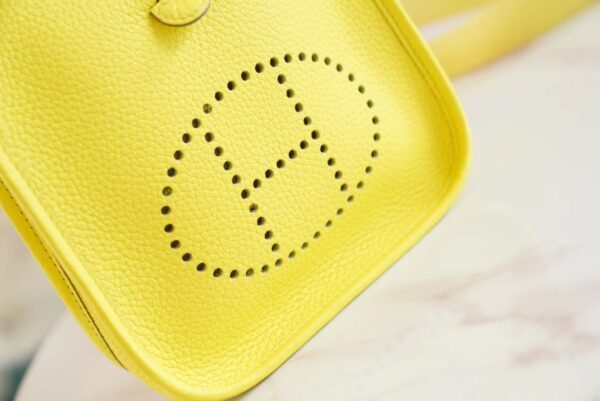 Full Handmade Hermes Mini Evelyne16CM 9R Lemon Yellow Clemence Leather Silver Hardware