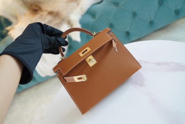 Full Handmade Hermes Mini Kelly19CM CK37 Gold Epsom Leather Gold Hardware