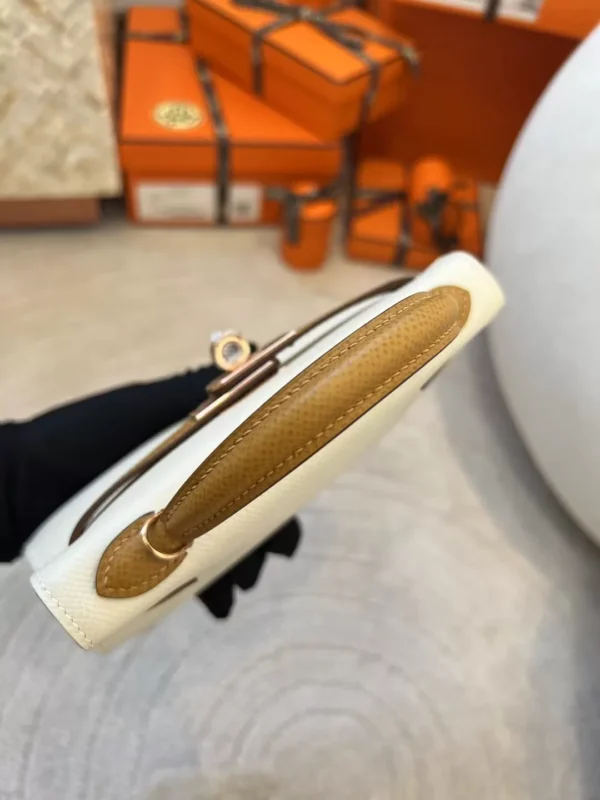 Taiwan Hermes Mini Kelly 19CM Epsom 10 Craie/ 2S Sesame Rose Gold Hardware