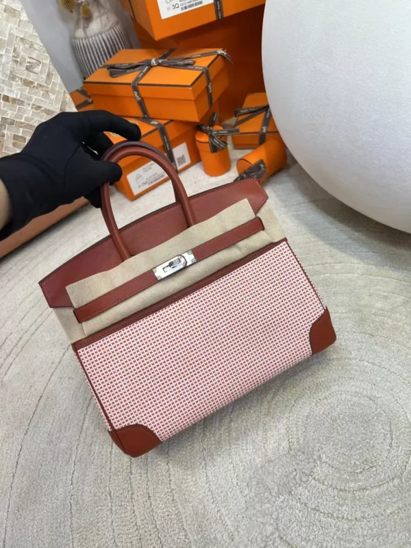 Stock Toil Canvas / Leather Brique Birkin 25CM Silver Hardware Women’s Bag