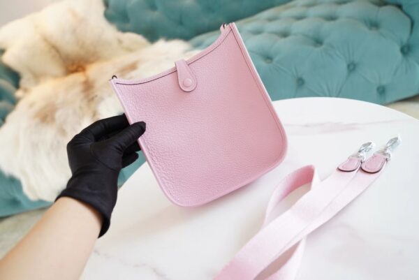 Hermes Handmade Boutique X9 Mauve Sylyestre Clemence Leather Mini Evelyne Silver Hardware