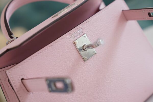 Full Handmade Hermes Mini Kelly19CM 3Q Rose Sakura Chevre Leather Silver Hardware