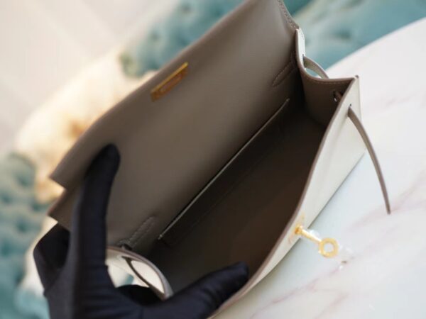 GPCMode Factory Hermes Kelly Pochette22cm Craie & Gris Asphalt Swift Leather