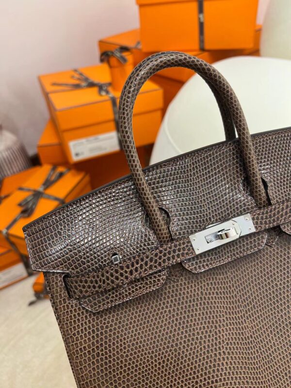Full Handmade Hermes Birkin 25CM Lizard Leather Coffee Silver Hardware