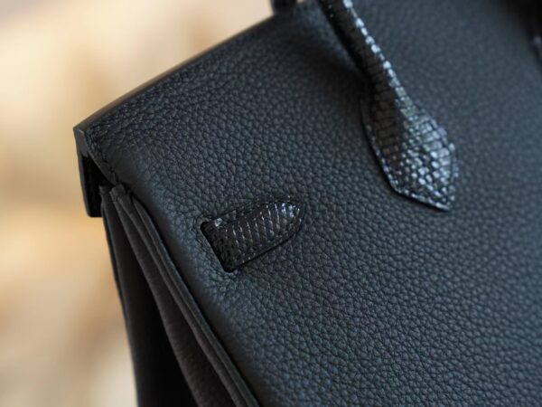 Handmade Hemes Birkin Touch 25CM Togo/ Lizard 89 Noir Gold Hardware