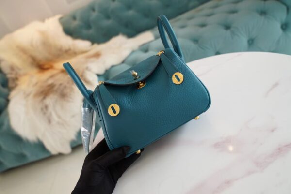 Full Handmade Hermes W0 Bosphore Clemence Leather Mini Lindy19CM Gold Hardware