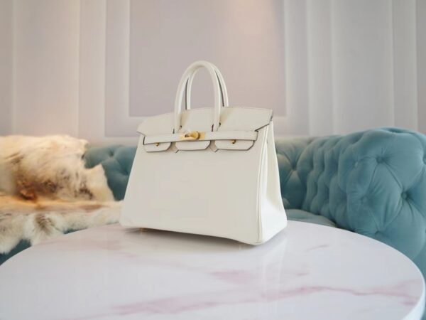 Full Handmade Hermes Birkin Bag25CM CC10 Craie Jonathan Leather Gold Hardware