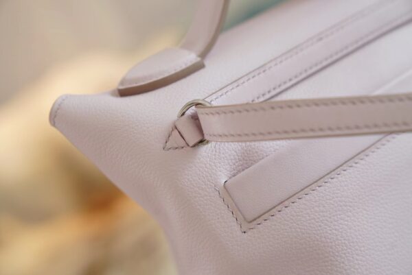 Full Handmade Hermes 09 Mauve Pale / Nata Mini Kelly 24/24 Evercolor Leather Silver Hardware